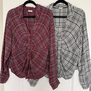 Pilcro Plaid Button-Down Shirts - Red and Black/White